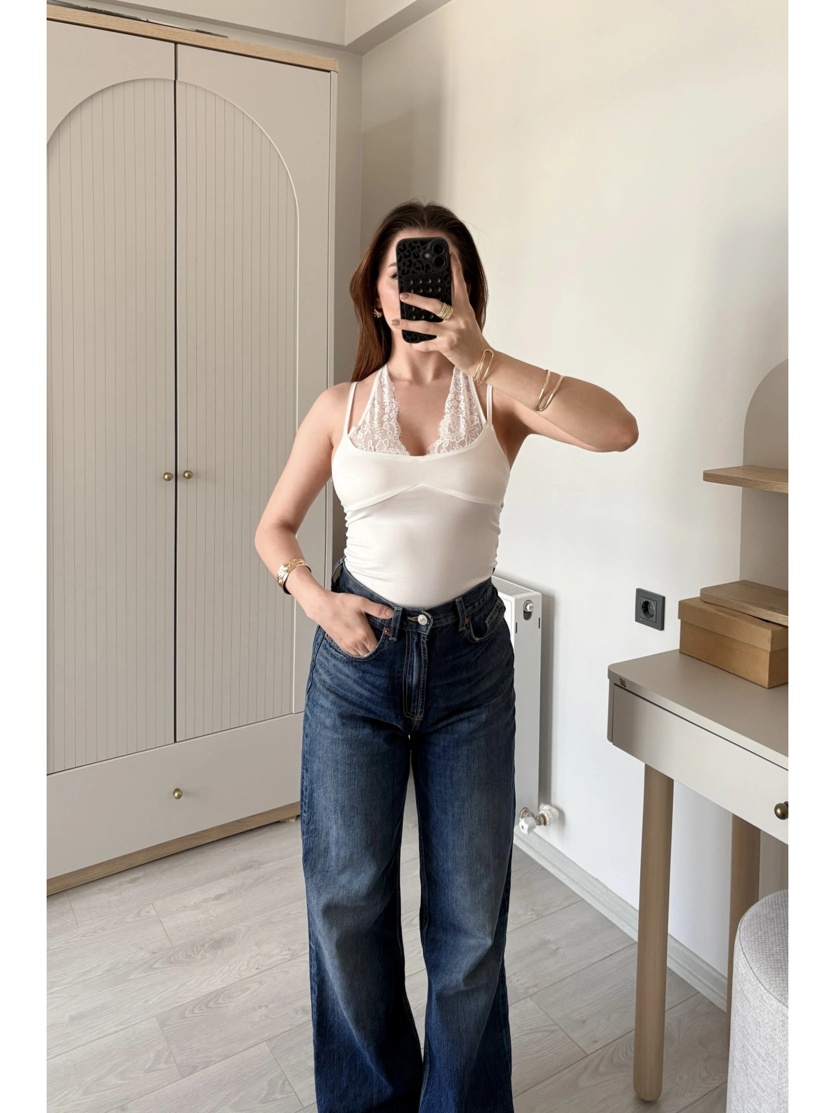 Beyaz Nancy Dantel Kombineli Bodysuit