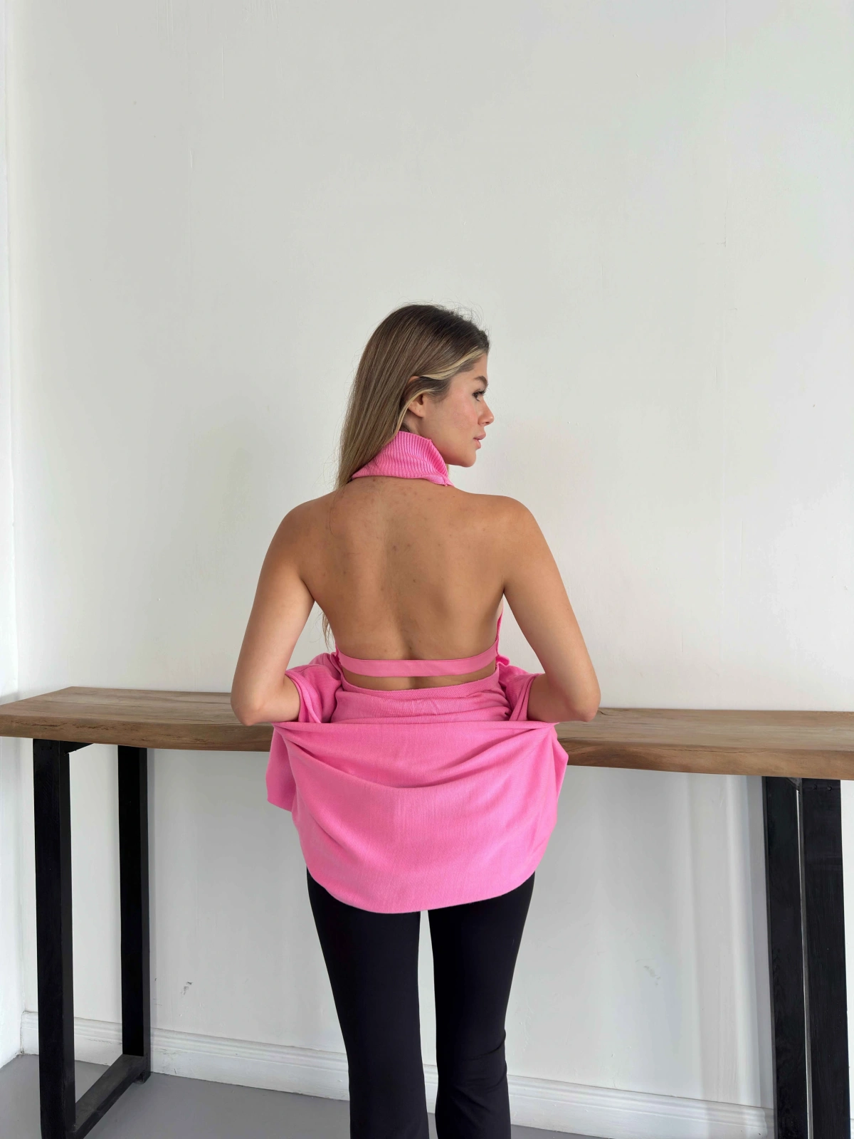Bolero Detaylı Triko İkili Takım Pembe