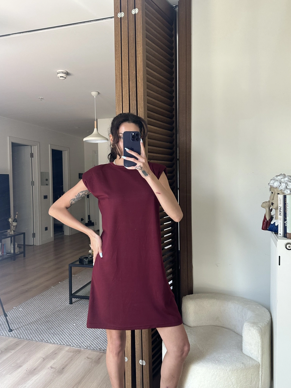 Daisy Vatkalı Elbise Bordo