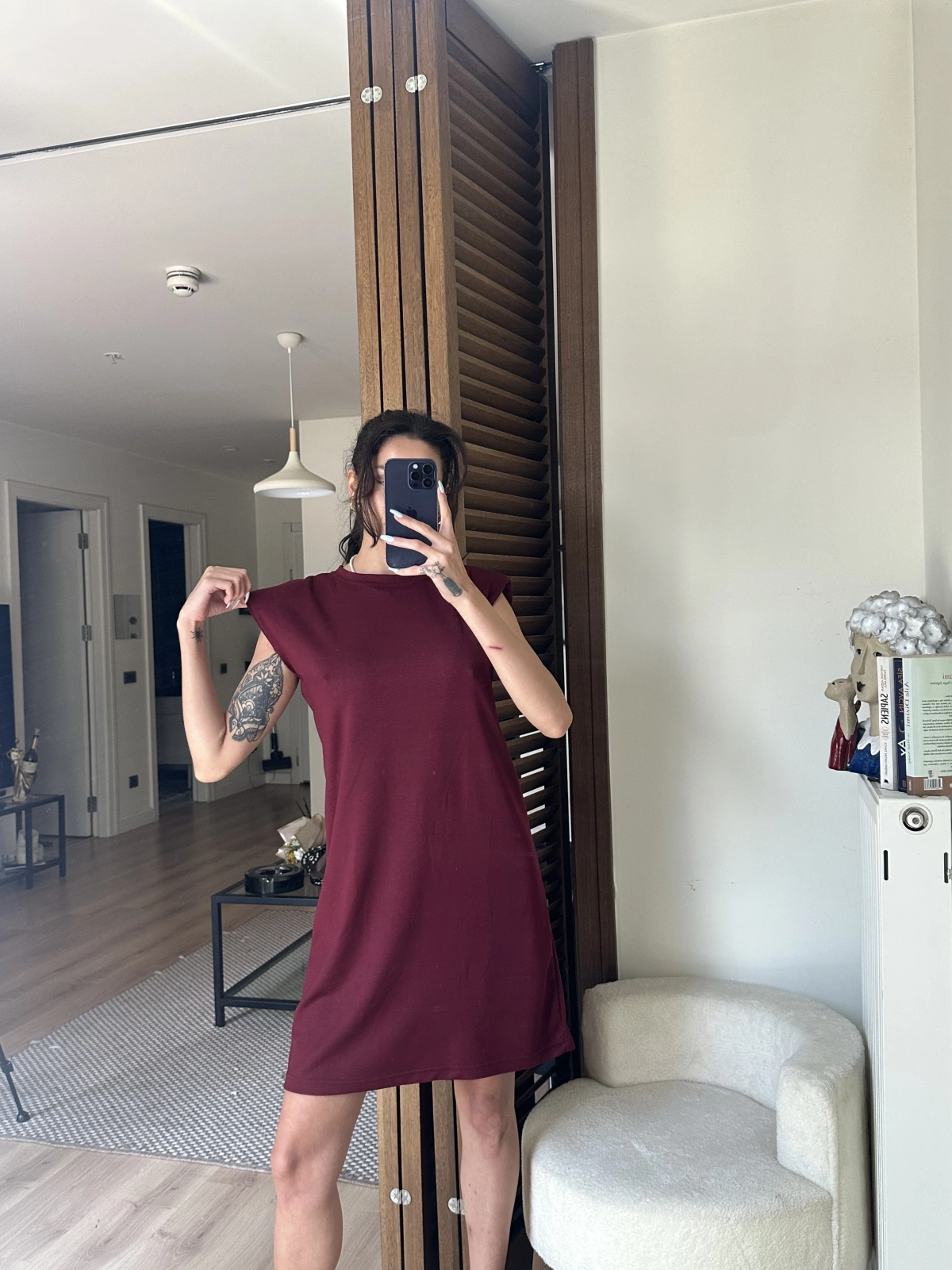 Daisy Vatkalı Elbise Bordo