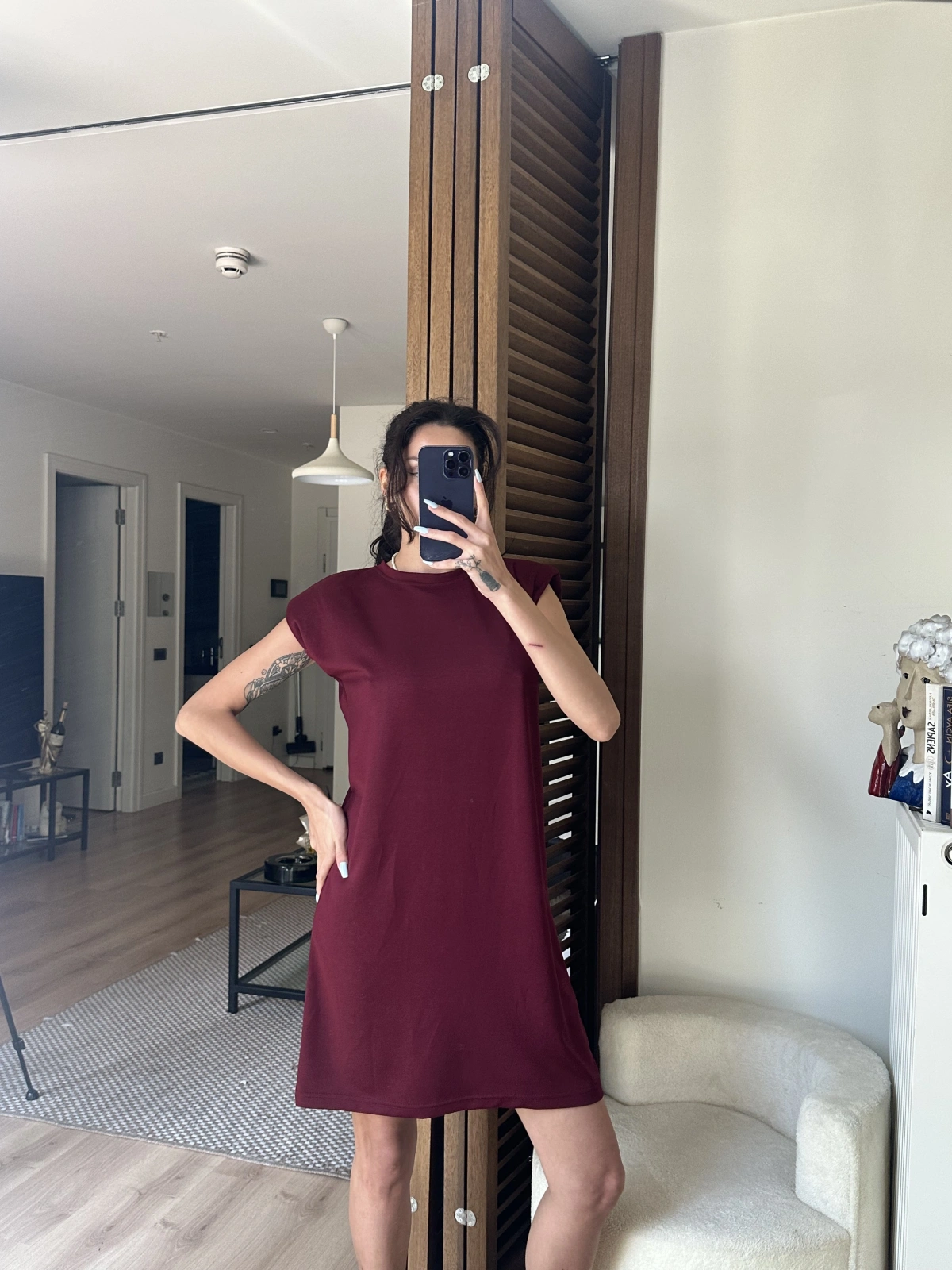 Daisy Vatkalı Elbise Bordo