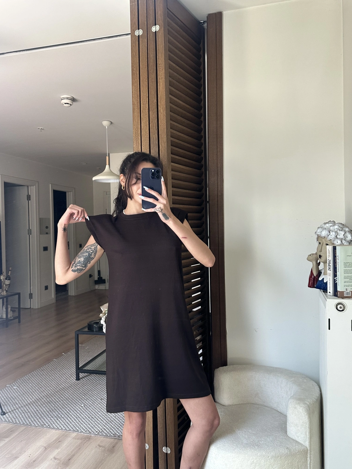 Daisy Vatkalı Elbise Kahverengi