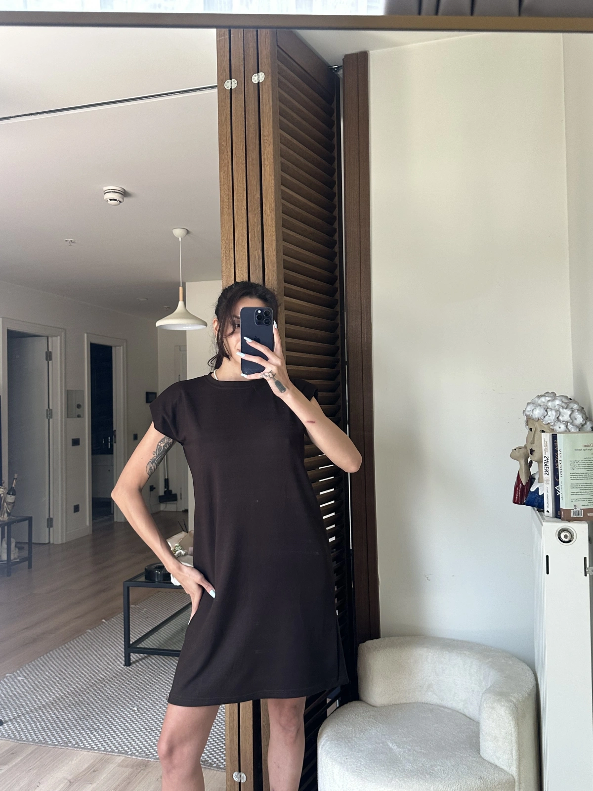 Daisy Vatkalı Elbise Kahverengi