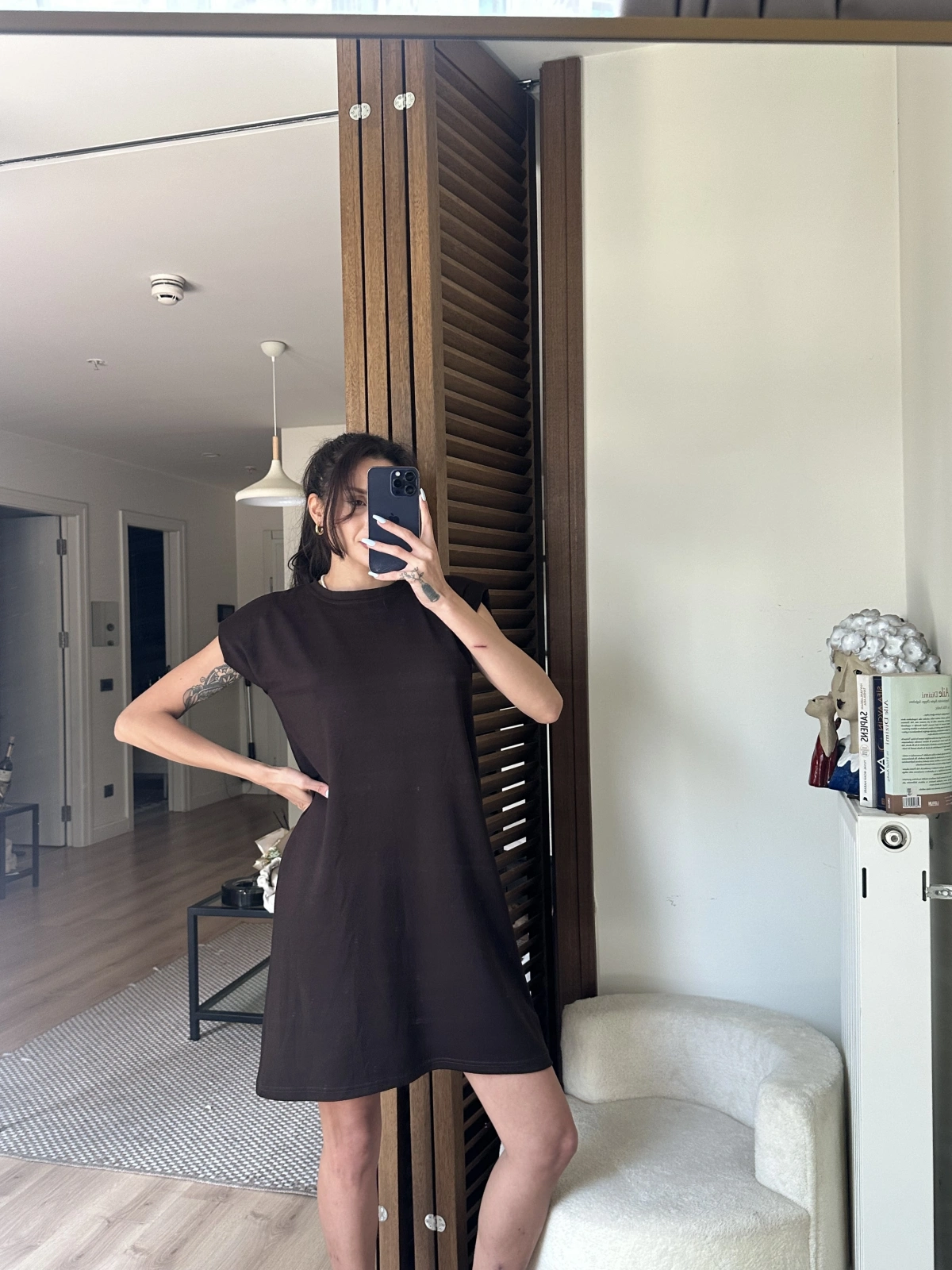 Daisy Vatkalı Elbise Kahverengi