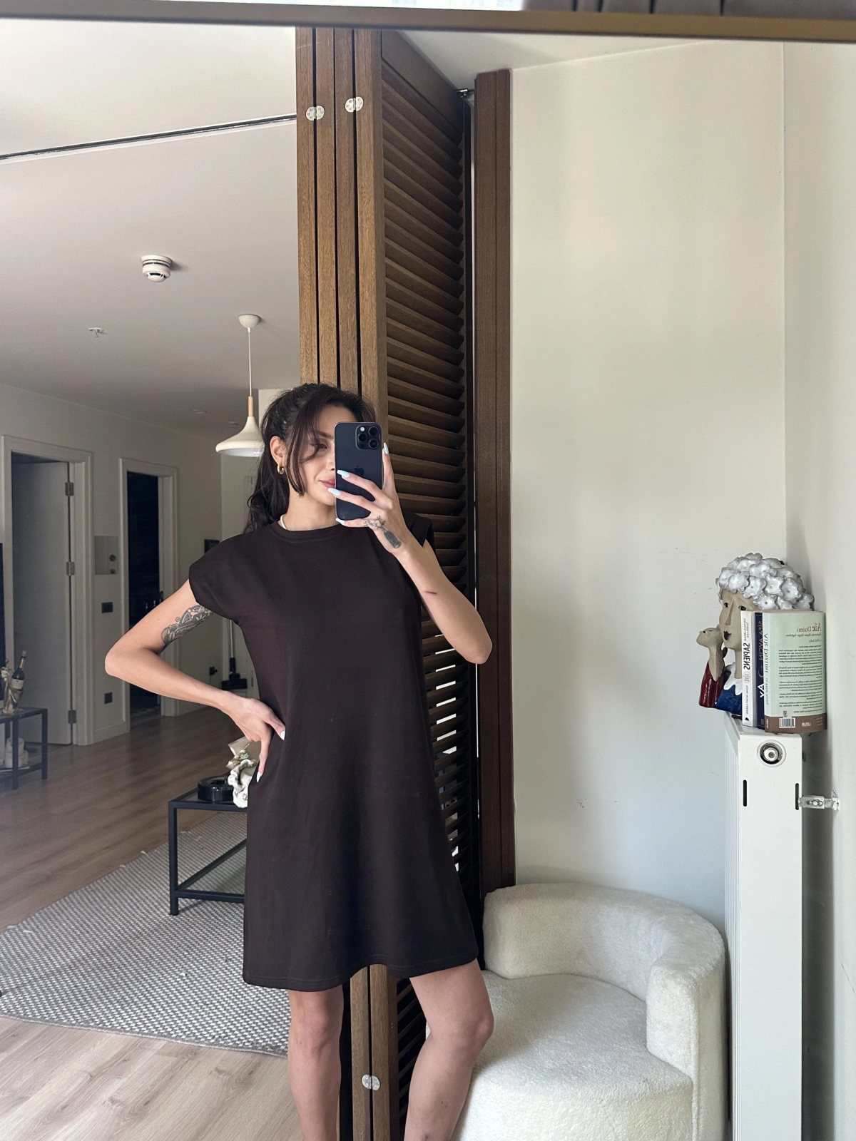Daisy Vatkalı Elbise Kahverengi