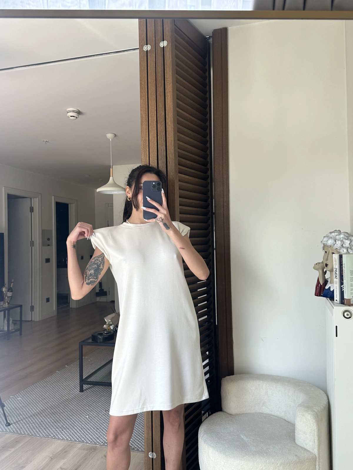 Daisy Vatkalı Elbise Krem
