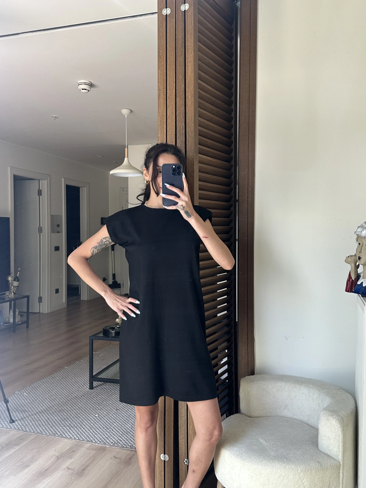 Daisy Vatkalı Elbise Siyah