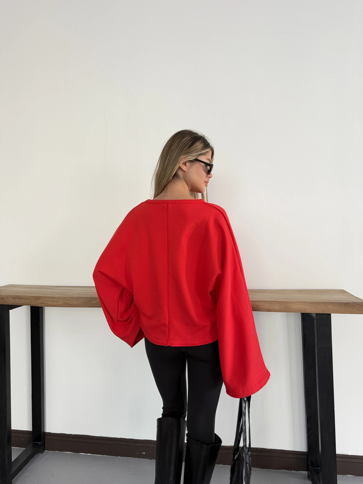 İspanyol Kol Basic Sweatshirt Kırmızı