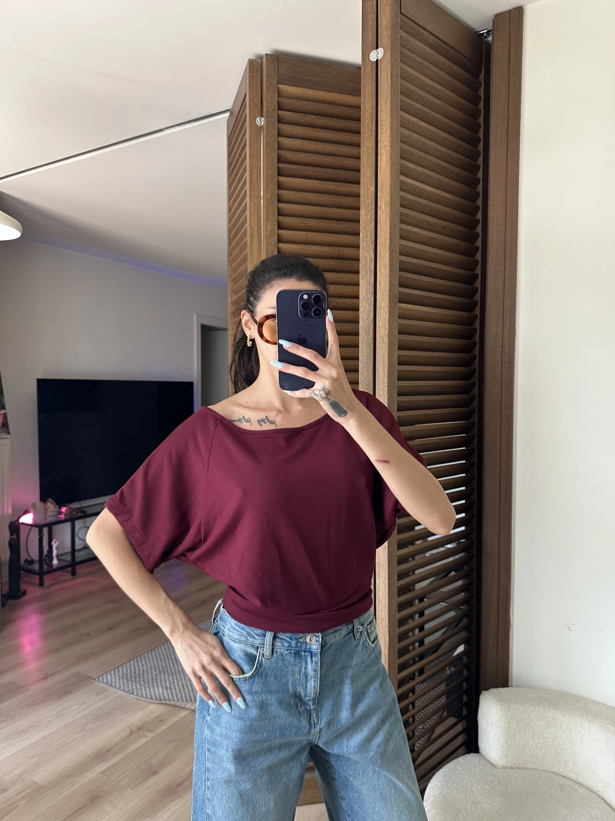 Mila Düşük Omuz Bluz Bordo
