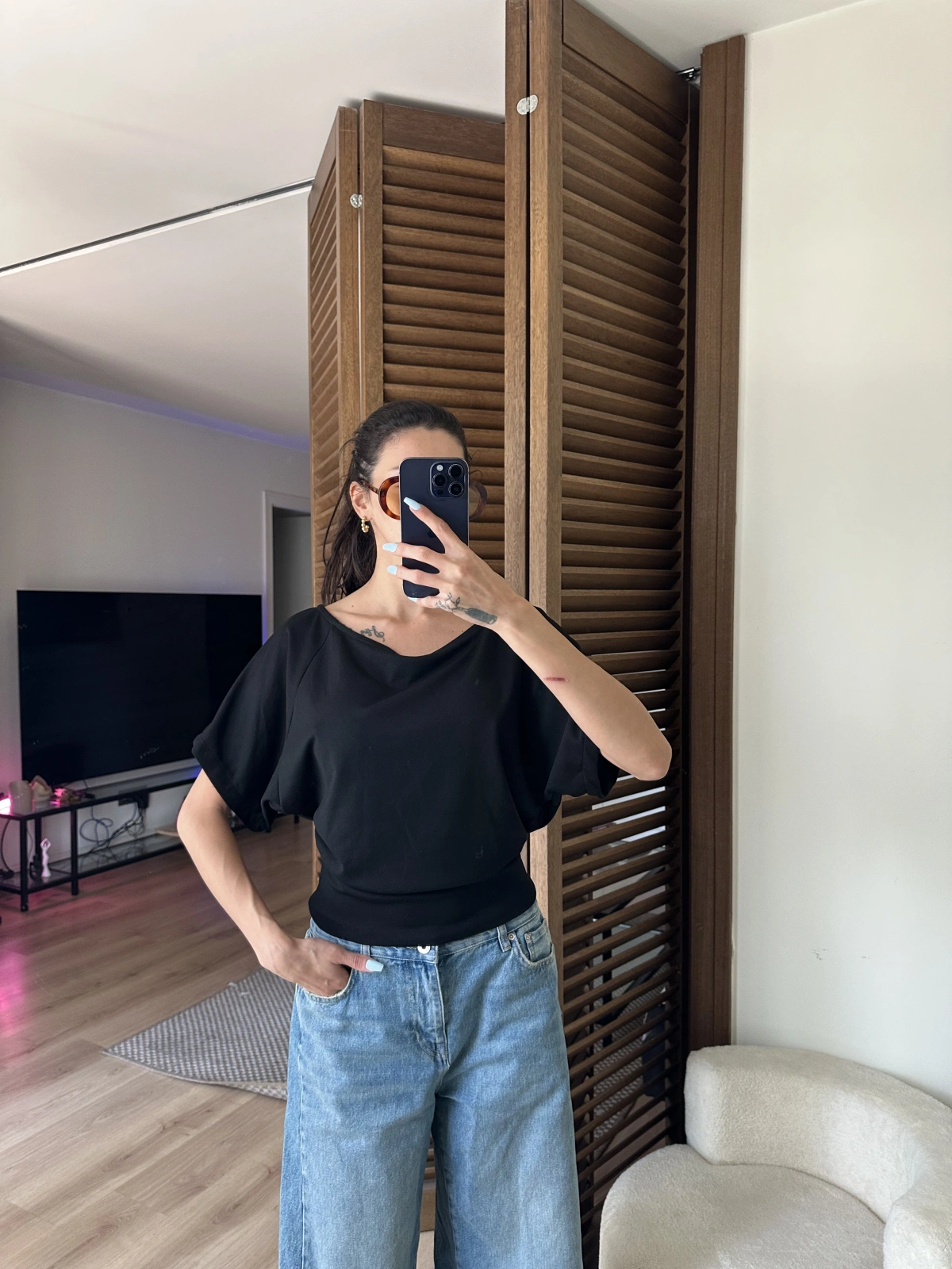 Mila Düşük Omuz Bluz Siyah