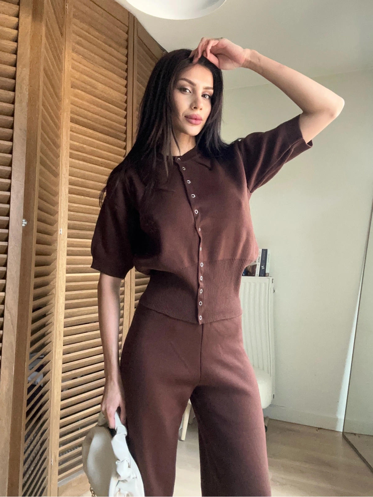 Mocha Çıtçıtlı Triko Takım Kahve