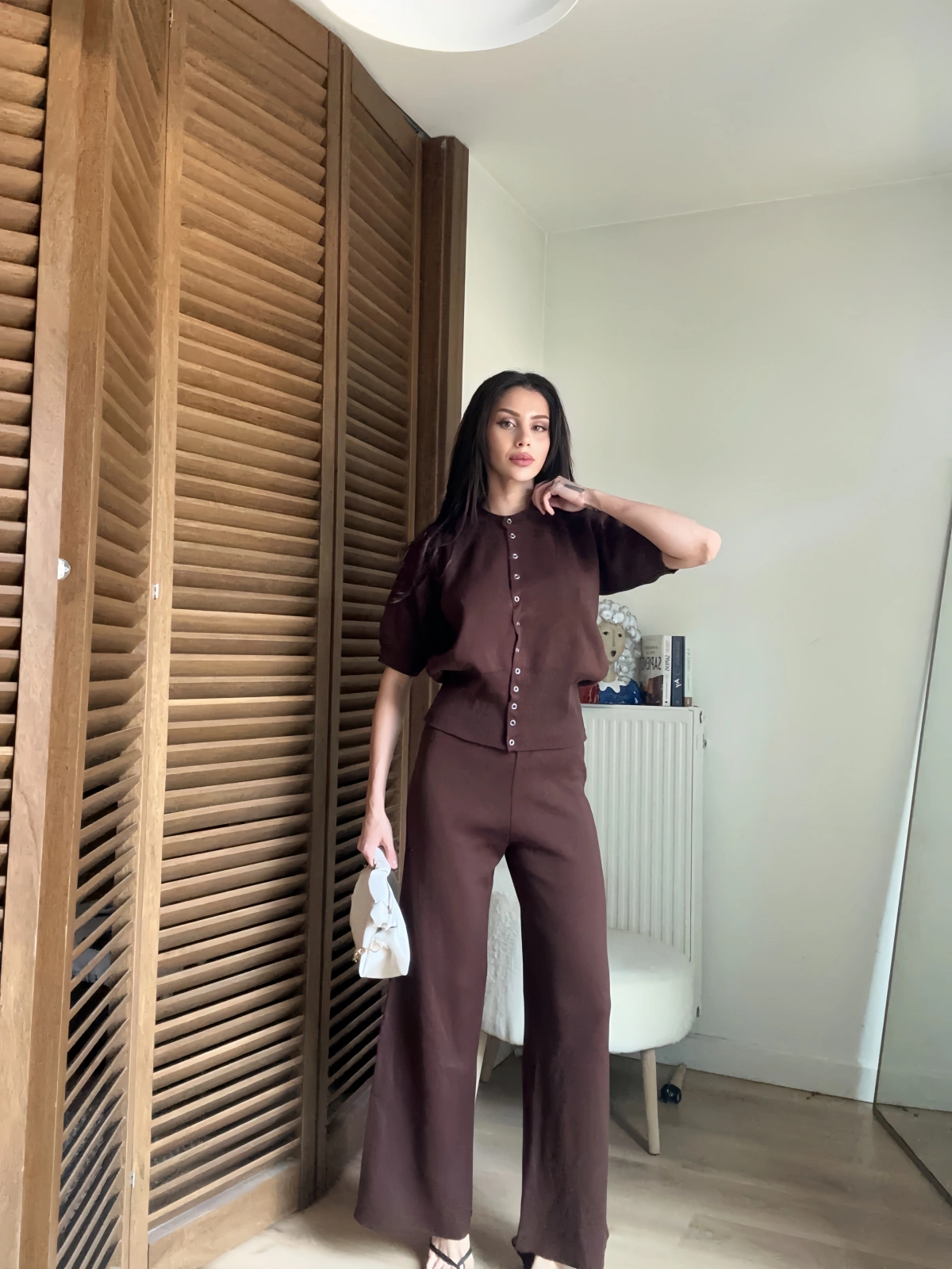 Mocha Çıtçıtlı Triko Takım Kahve