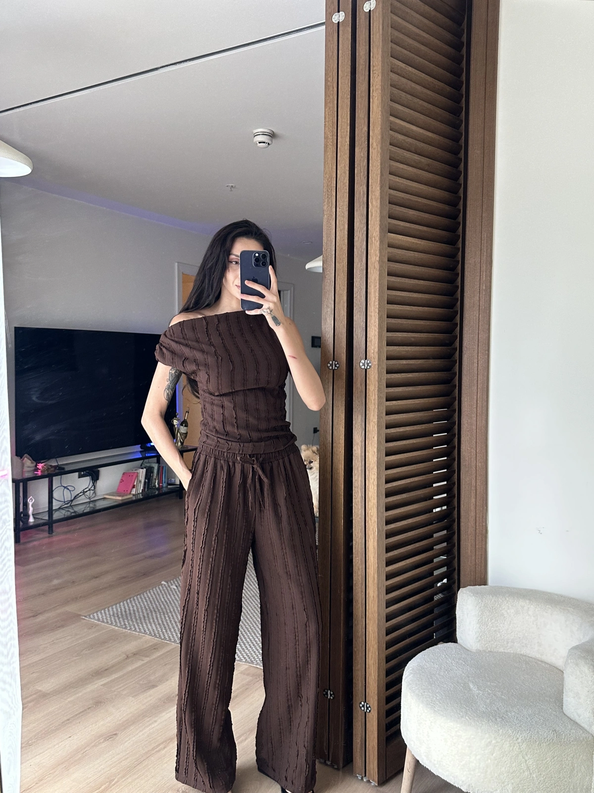 Moss Dokulu Takım Kahverengi