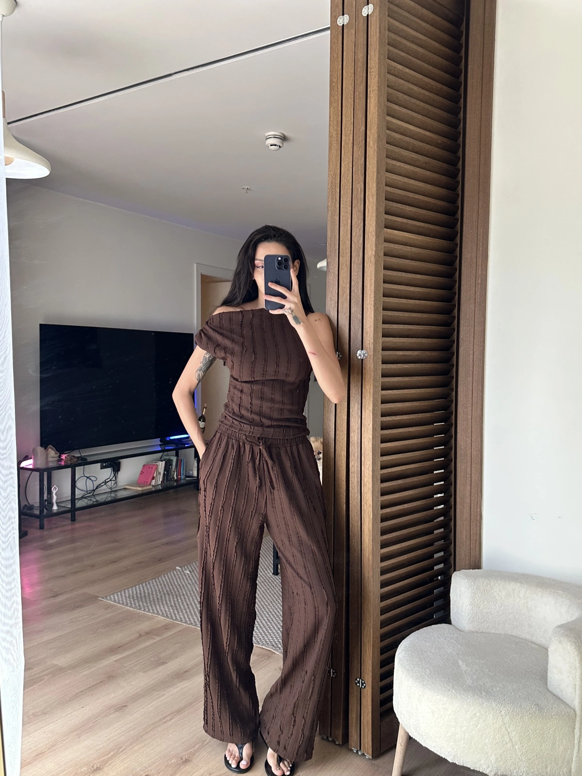Moss Dokulu Takım Kahverengi