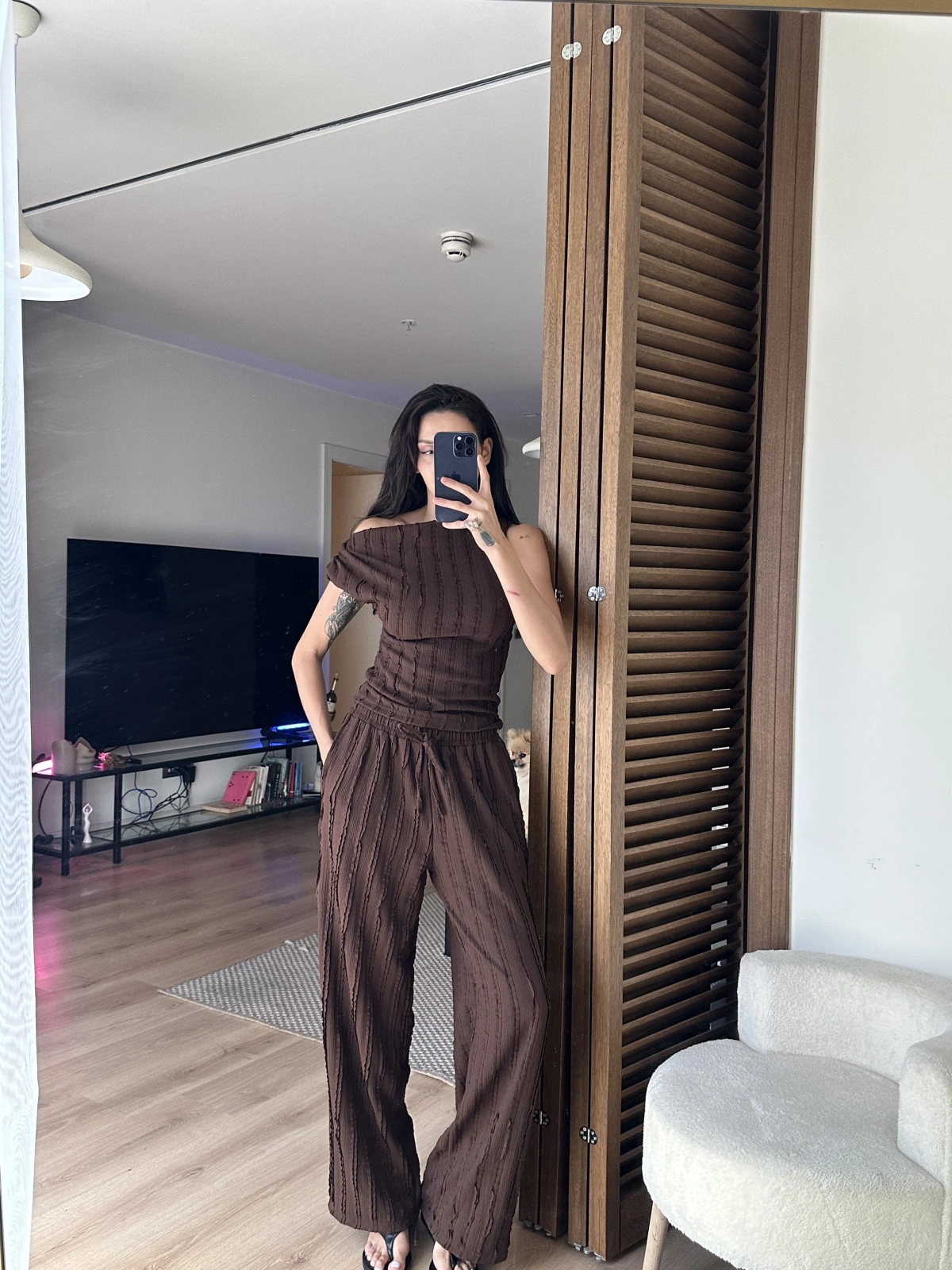 Moss Dokulu Takım Kahverengi
