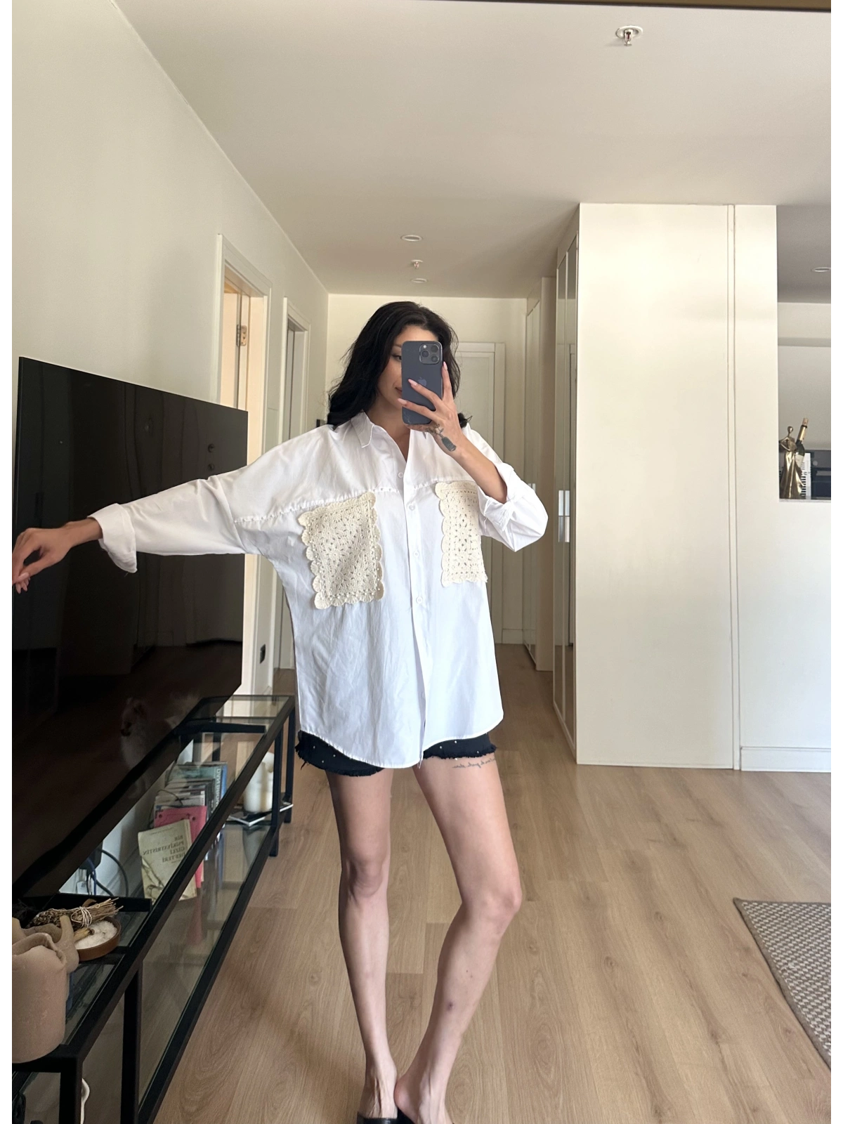 Nakış Detaylı Poplin Gömlek Beyaz