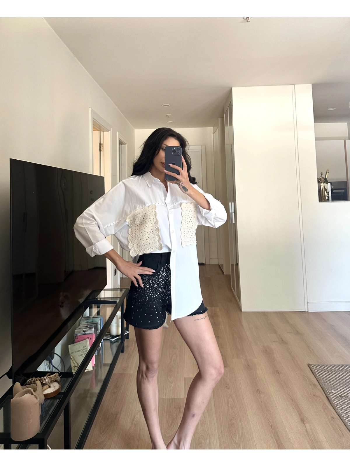Nakış Detaylı Poplin Gömlek Beyaz