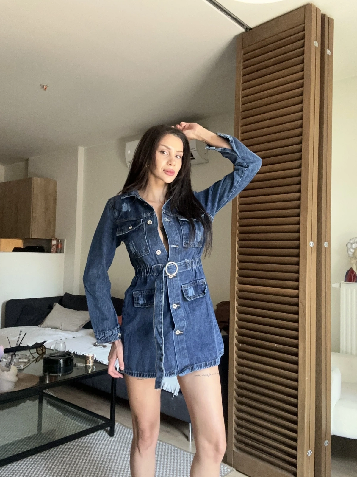 Nola Denim Elbise Koyu Mavi