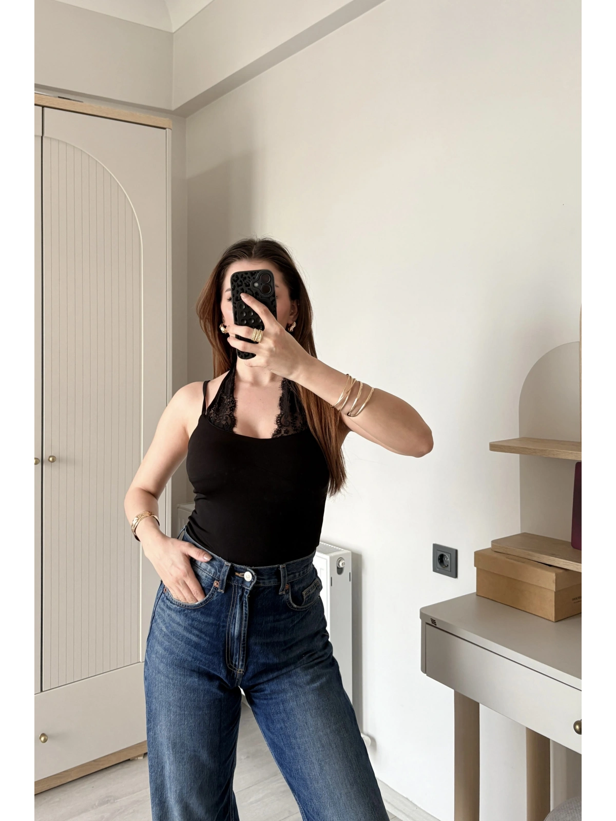 Siyah Nancy Dantel Kombineli Bodysuit