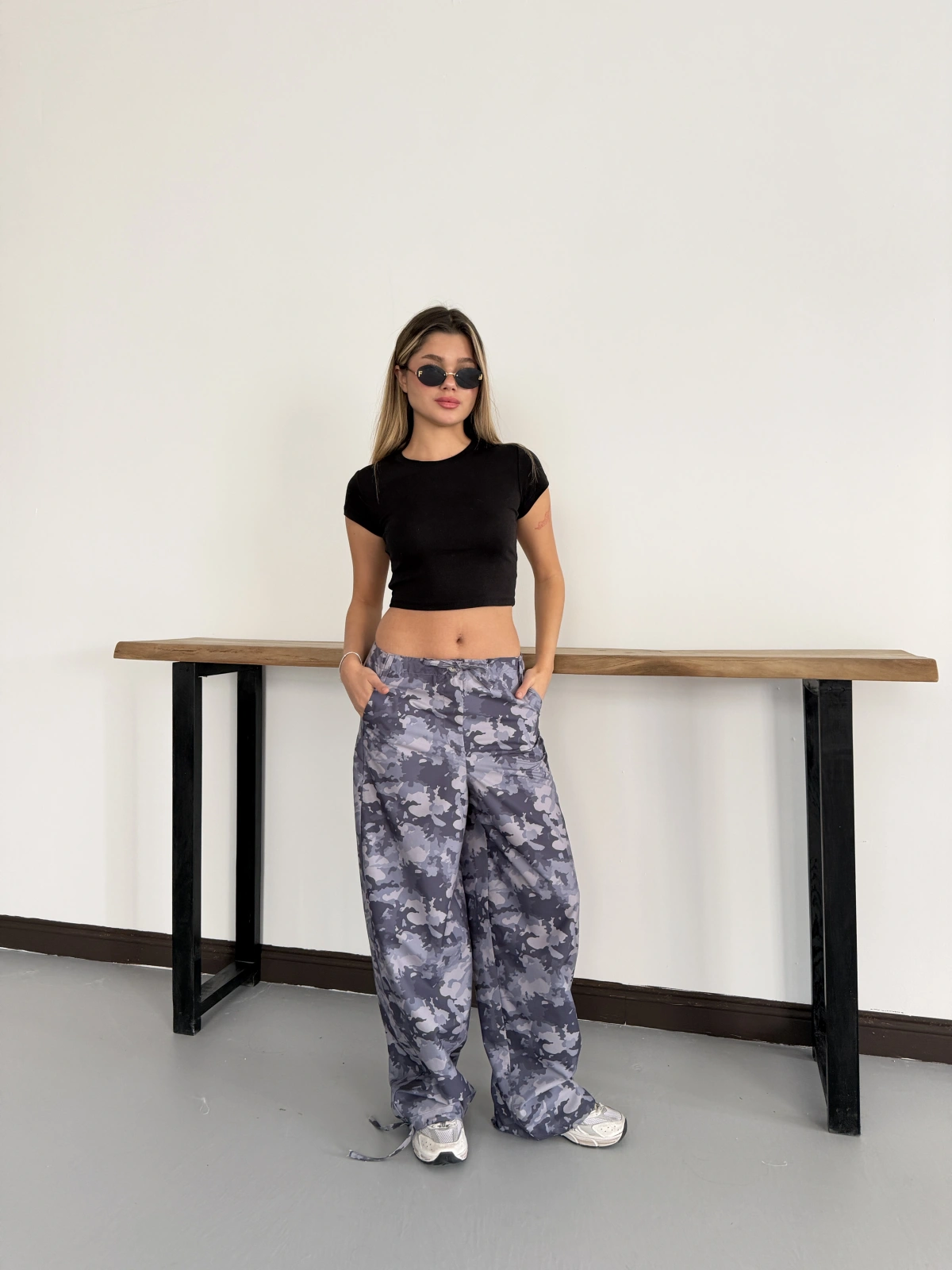 Kamuflaj Desen Premium Paça Detaylı Pantolon  Mavi