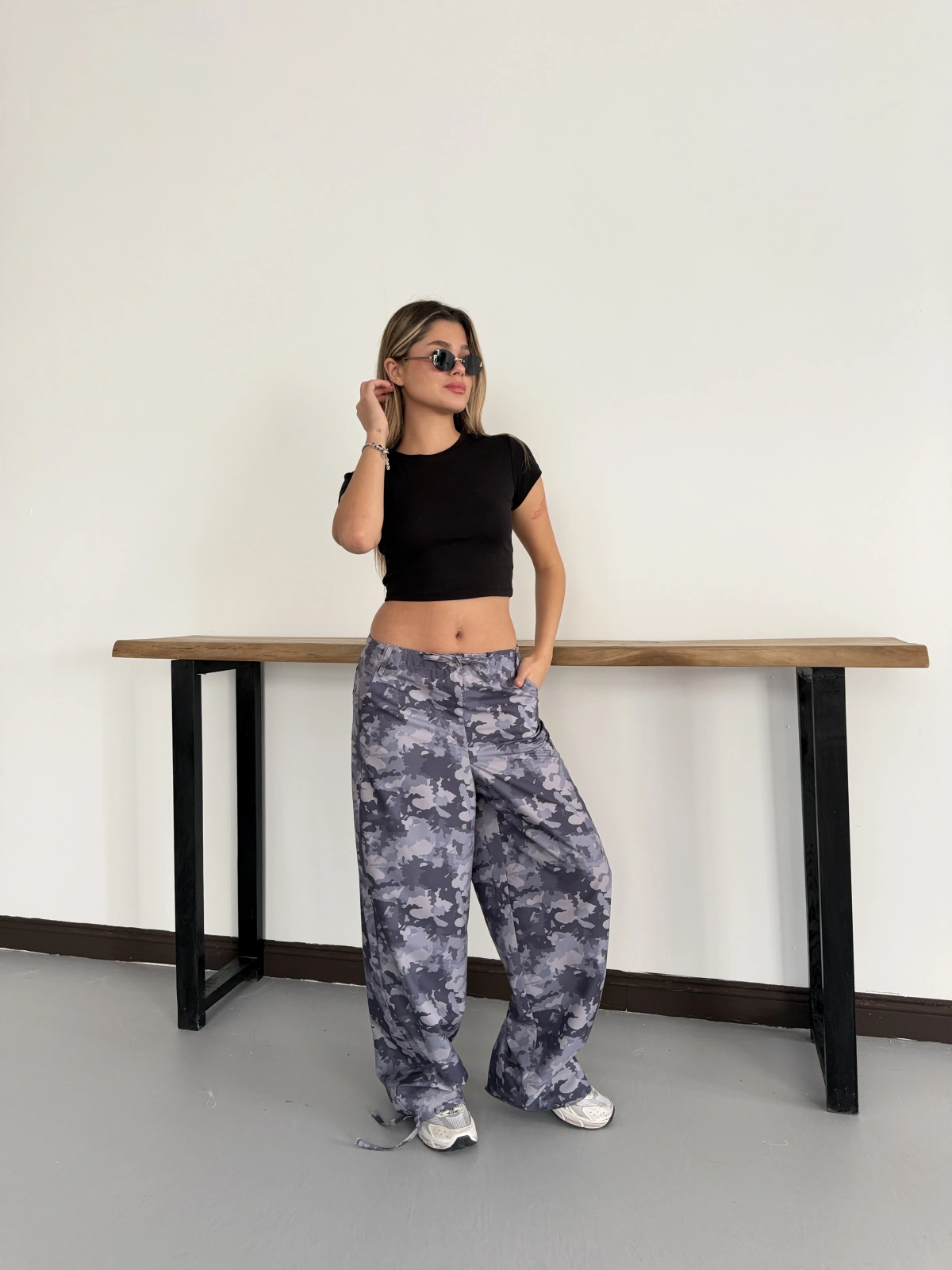 Kamuflaj Desen Premium Paça Detaylı Pantolon  Mavi