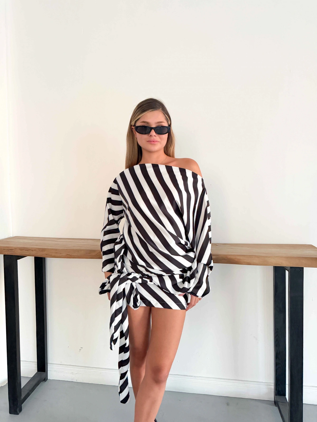 Zebra Desen Saten Elbise
