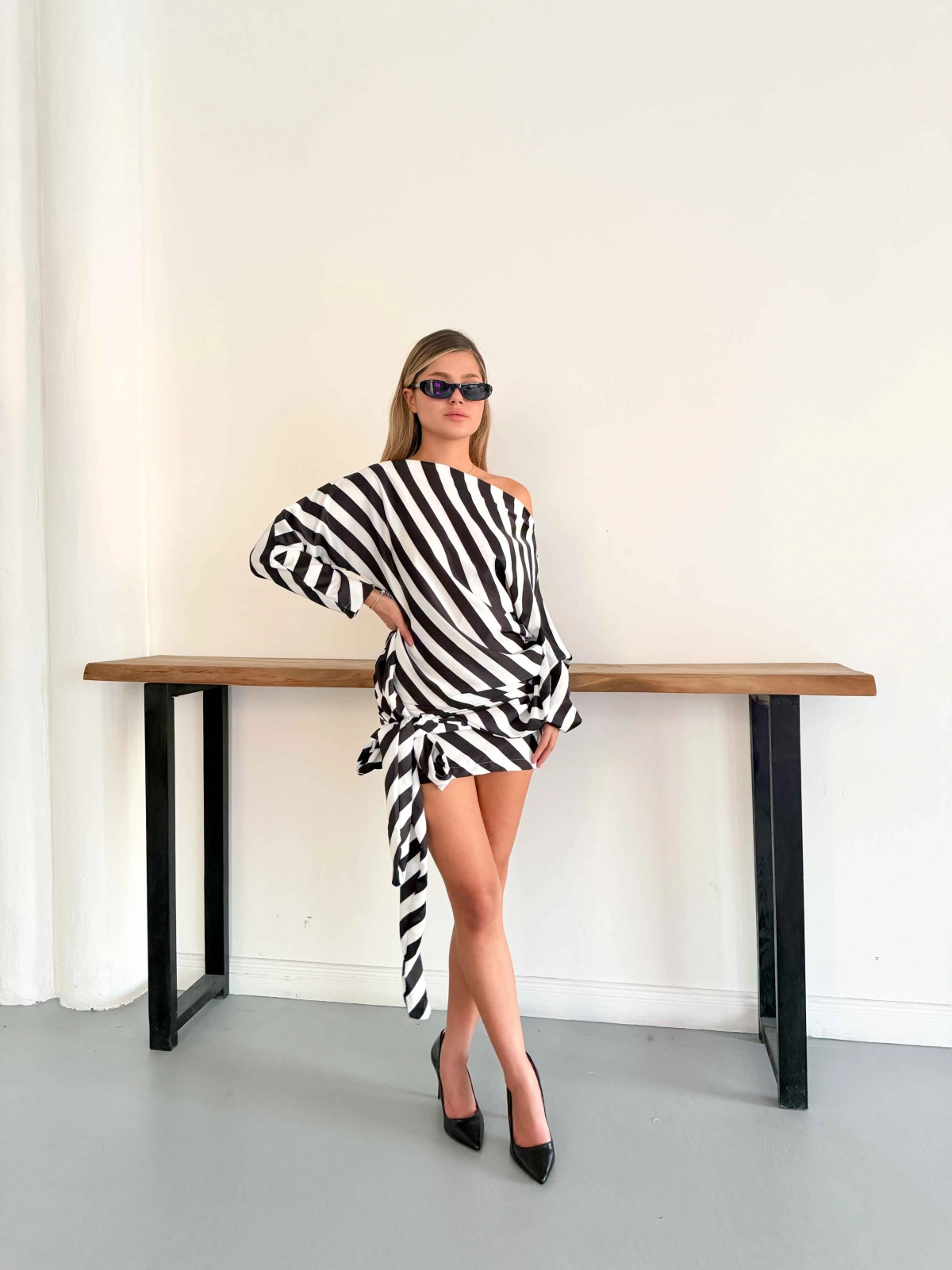 Zebra Desen Saten Elbise