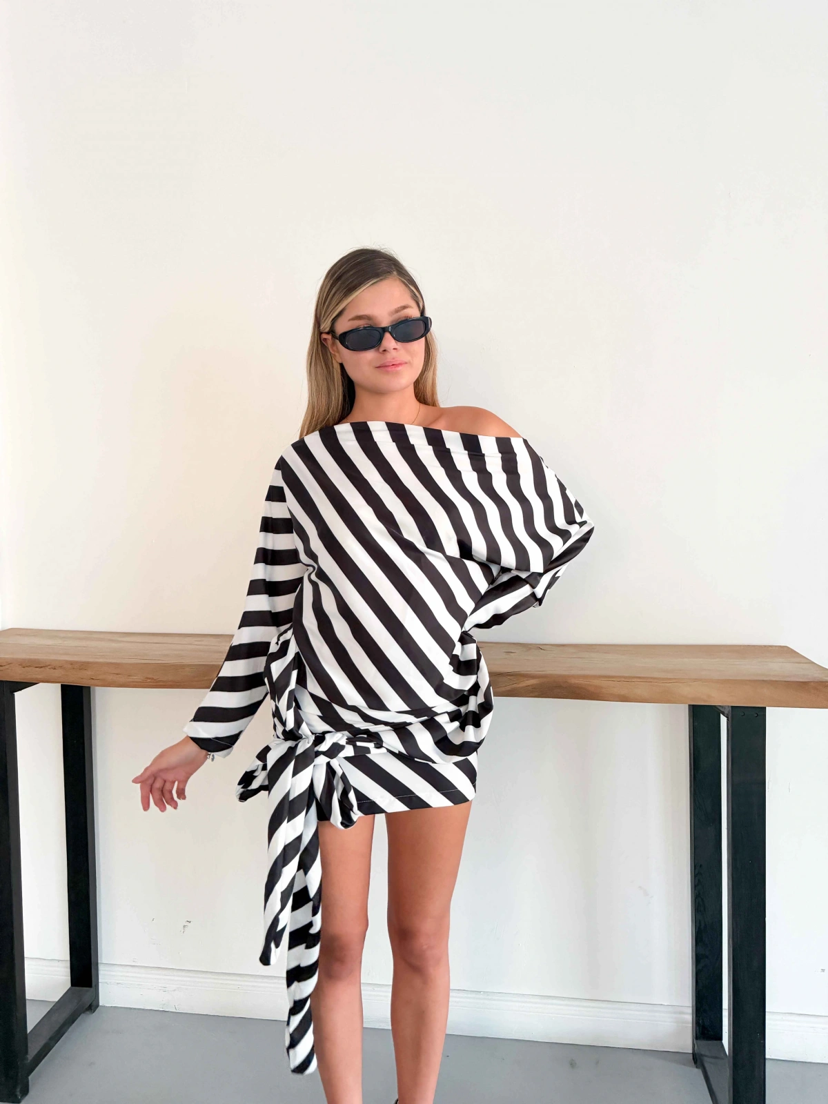 Zebra Desen Saten Elbise
