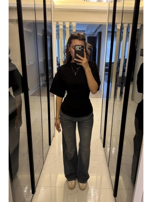 Siyah Alina Belden Bağcıklı Tshirt