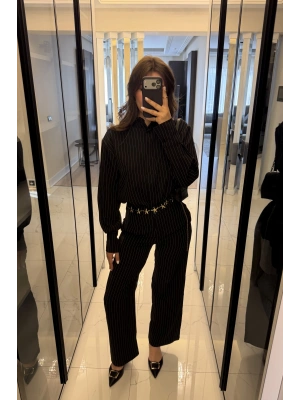 Siyah Rely Çizgili Gömlek Takım