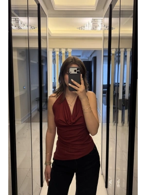 Bordo Aria Degaje Yakalı Bluz
