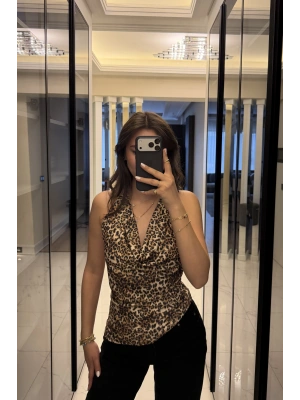 Leopar Aria Degaje Yakalı Bluz