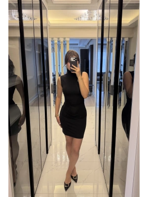 Siyah Eloise Balıkçı Yaka Kolsuz Elbise