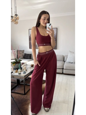 Bordo Muadil Büstiyer Eşofman Takım