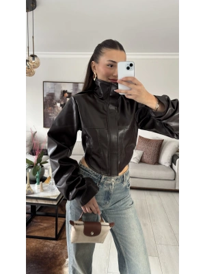 Acı Kahve Korse Kesim Deri Ceket