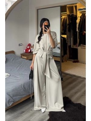 Rachel Taş Rengi Bel Kuşaklı Modal Takım