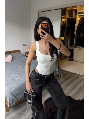 Lauren Beyaz Sırt Dekolteli Bodysuit