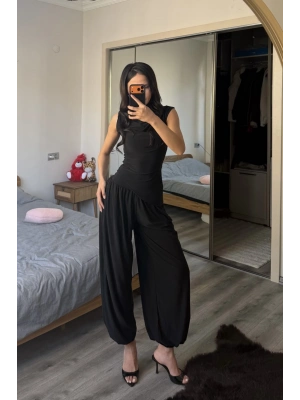 Siyah Lille Asimetrik Şalvar Takım
