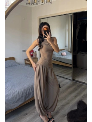 Bej Lille Asimetrik Şalvar Takım