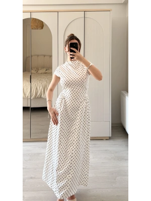 Alice Prenses Kesim Sırt Bağcıklı Puantiye Elbise