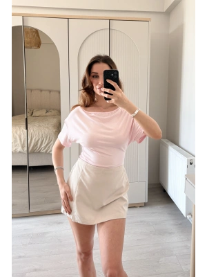 Miela Pembe Yaka Detaylı 2 Kullanımlı Bluz