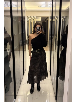 Acı Kahve Zr Muadil Kemerli Desenli Etek