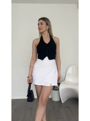 Anna Beyaz Yırtmaçlı Şort Etek