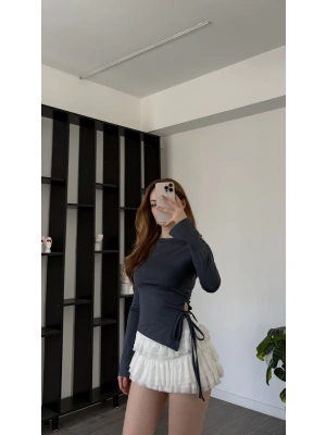 Antrasit Arlin Bağcık Yanlı Bluz