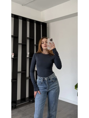 Antrasit Morena Bisiklet Yaka Basic Bluz