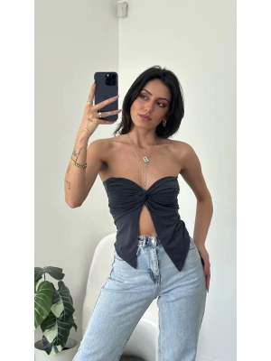 Antrasit Elia Kelebek Straplez Bluz