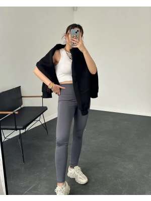 Antrasit Full Likralı Orj Yüksek Bel Tayt