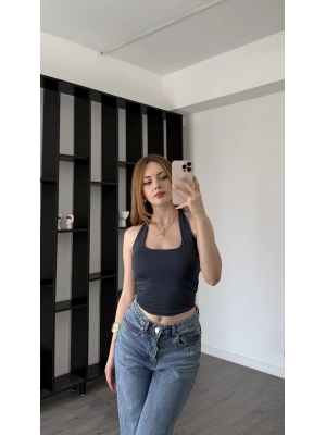 Antrasit Lancel Astarlı Boyundan Askılı Basic Bluz