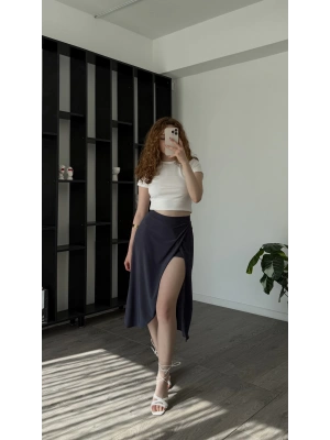 Antrasit Niky Şortlu Kruvaze Etek