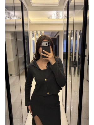 Antrasit Renly Hırka Elbise Triko Takım